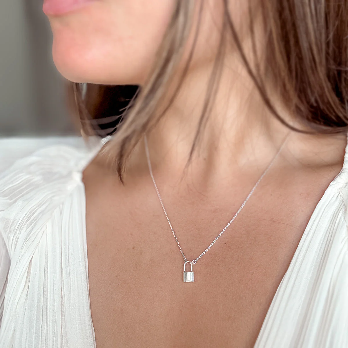 Sterling Silver Mini Padlock Necklace - Image 3