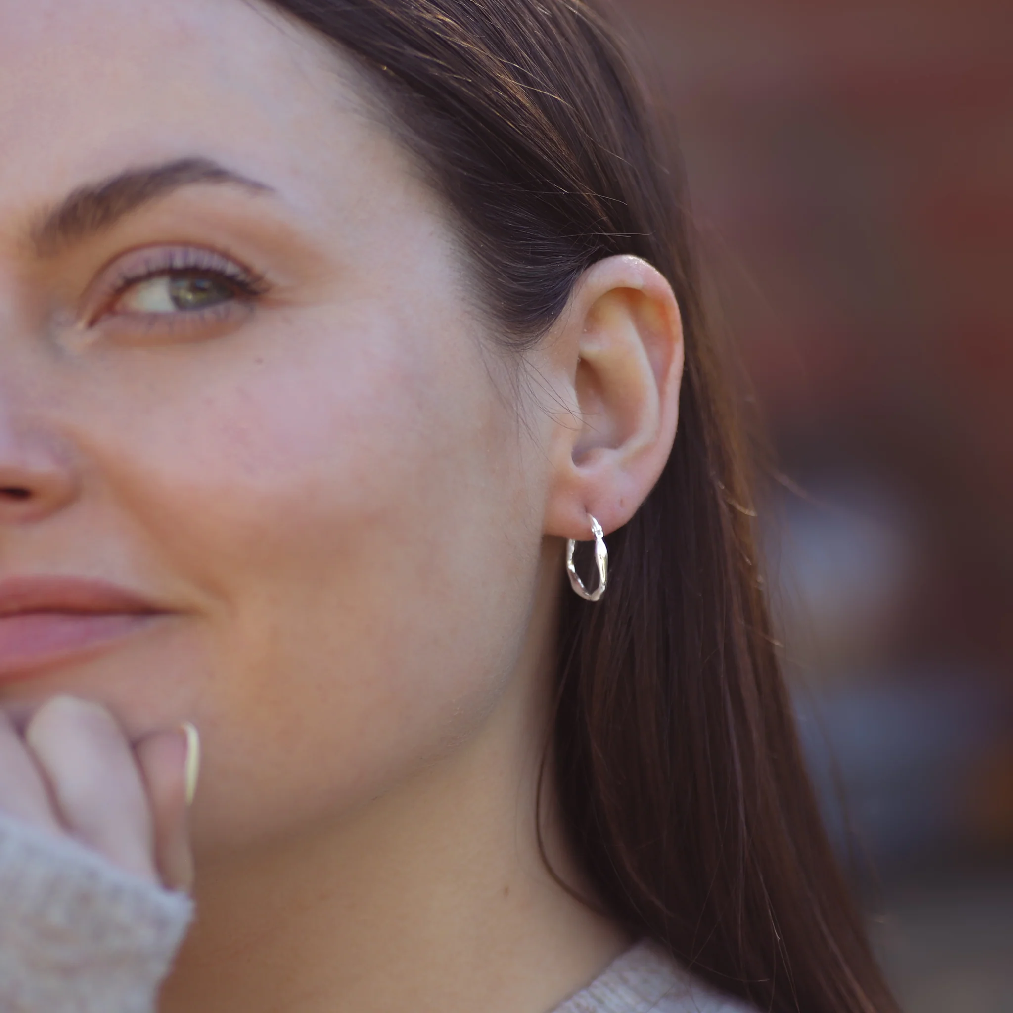 Sterling Silver Molten Hoop Earrings - Image 3