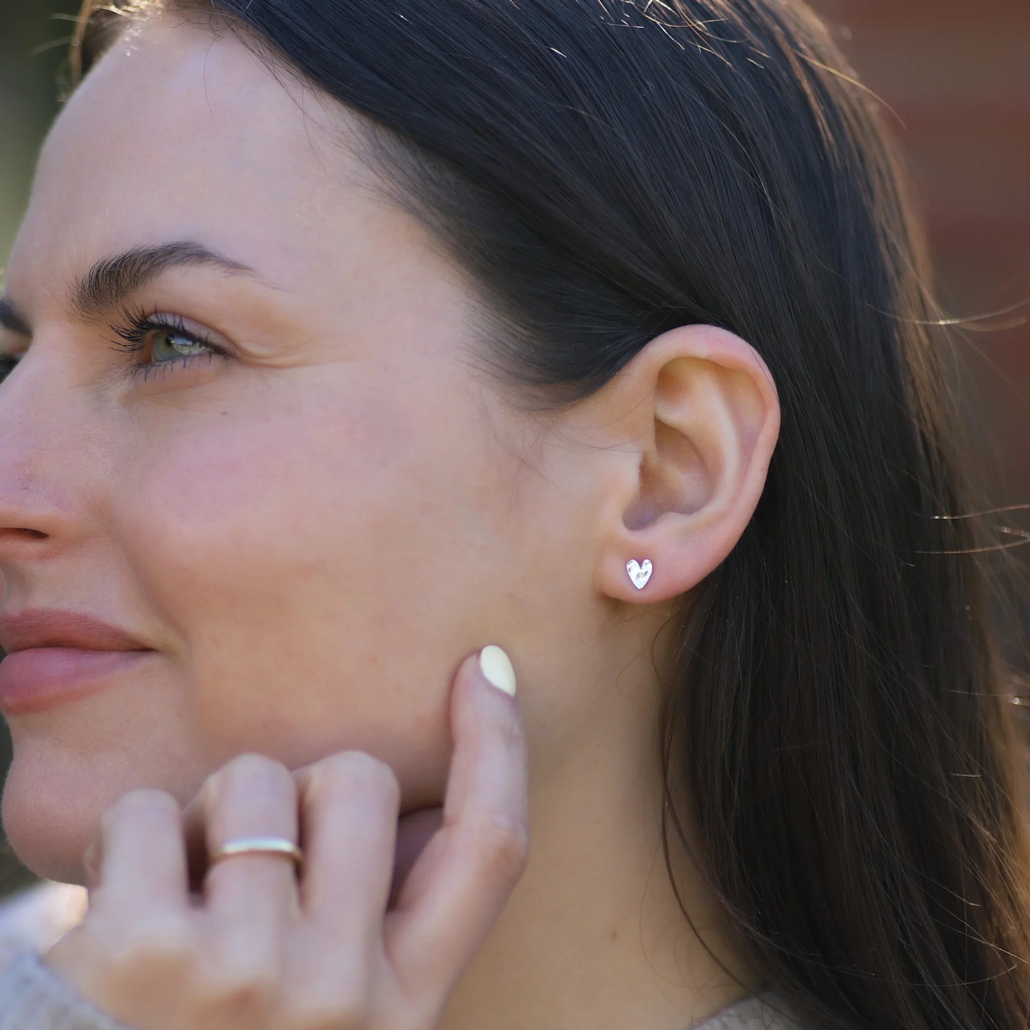Sterling Silver Molten Mini Heart Studs - Image 2