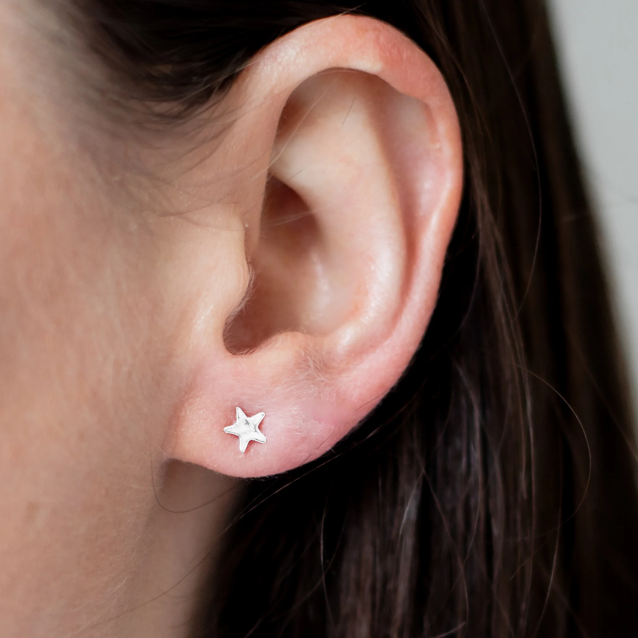 Sterling Silver Molten Mini Star Studs - Image 2