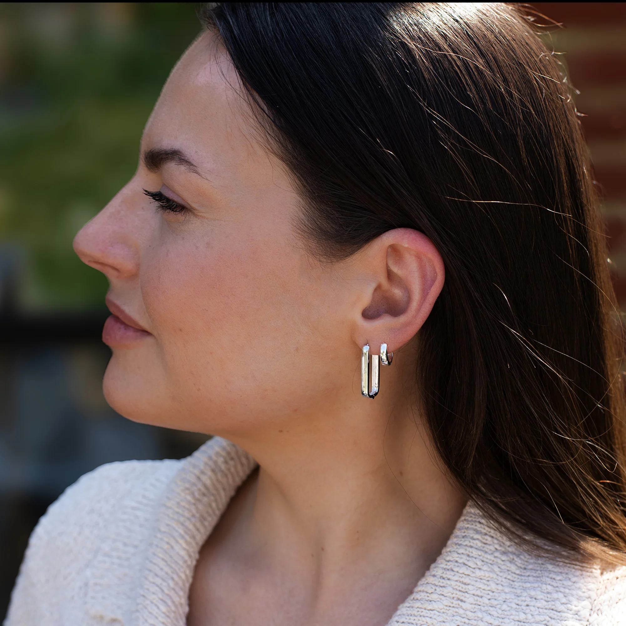 Sterling Silver Oblong Hoop Earrings - Image 2