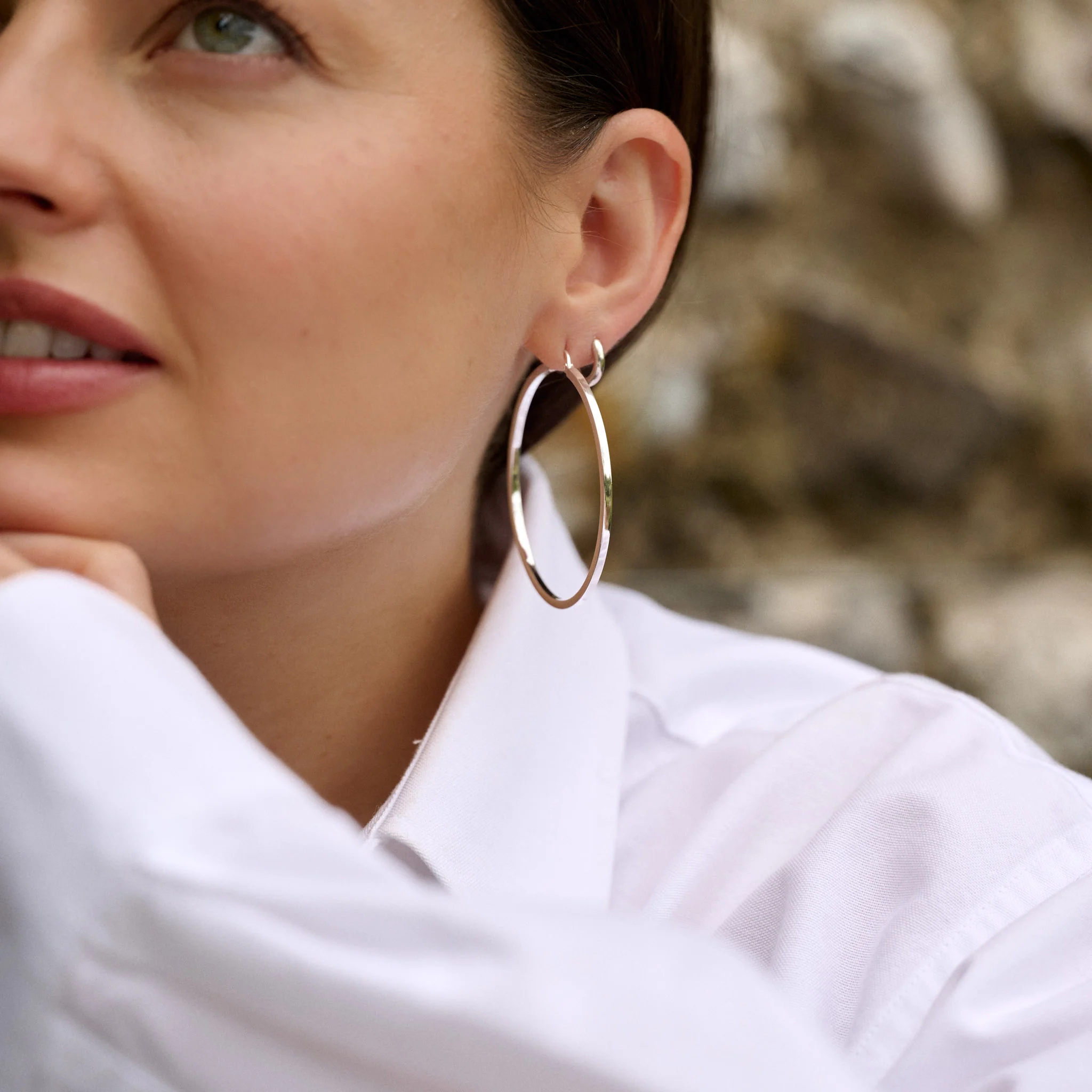 Silver Classic Square Edged Hoop Earrings - Image 3