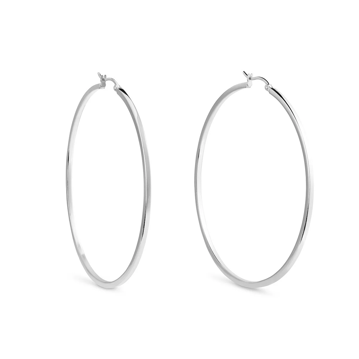 Silver Classic Square Edged Hoop Earrings - Image 4