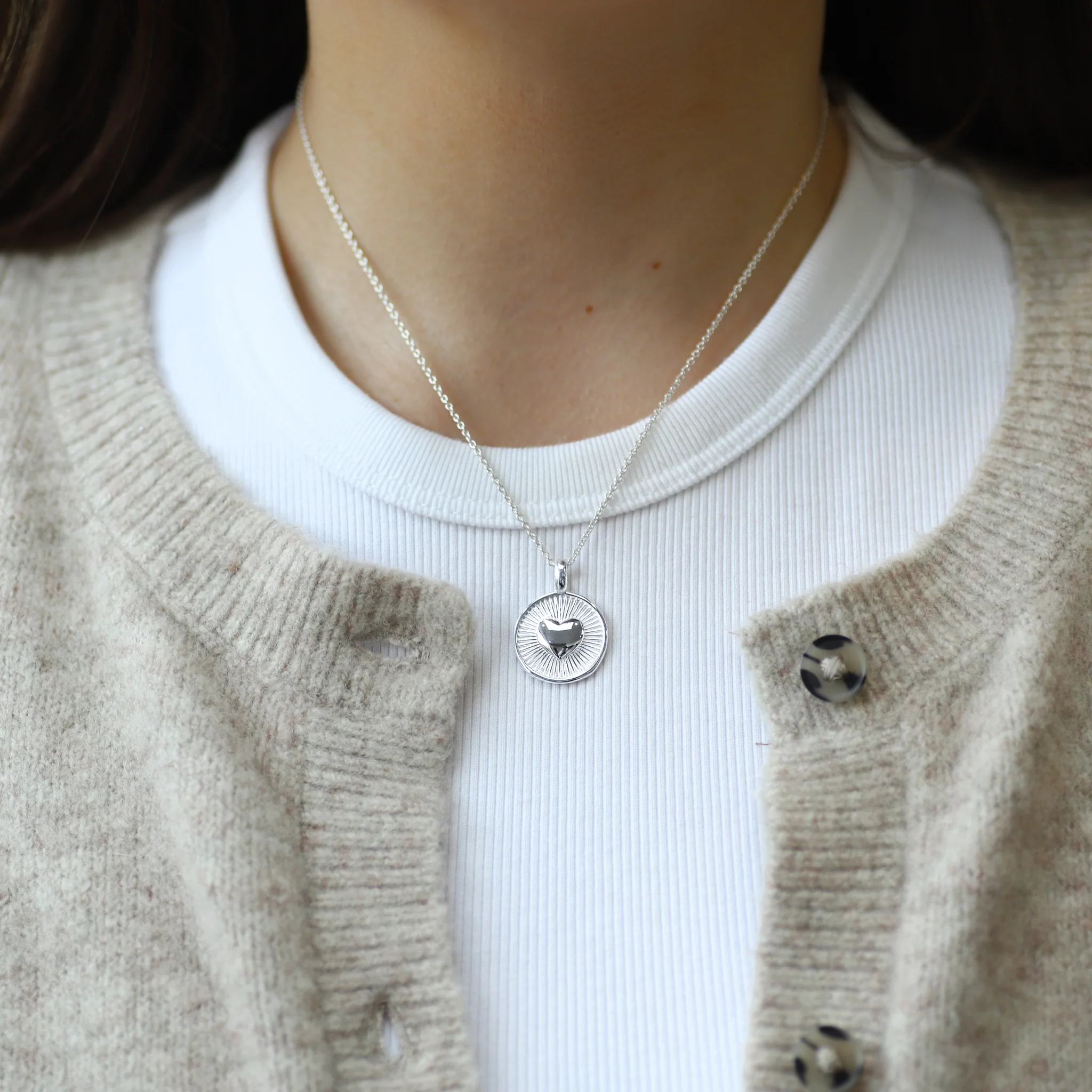 Sterling Silver Sunburst Heart Pendant - Image 2