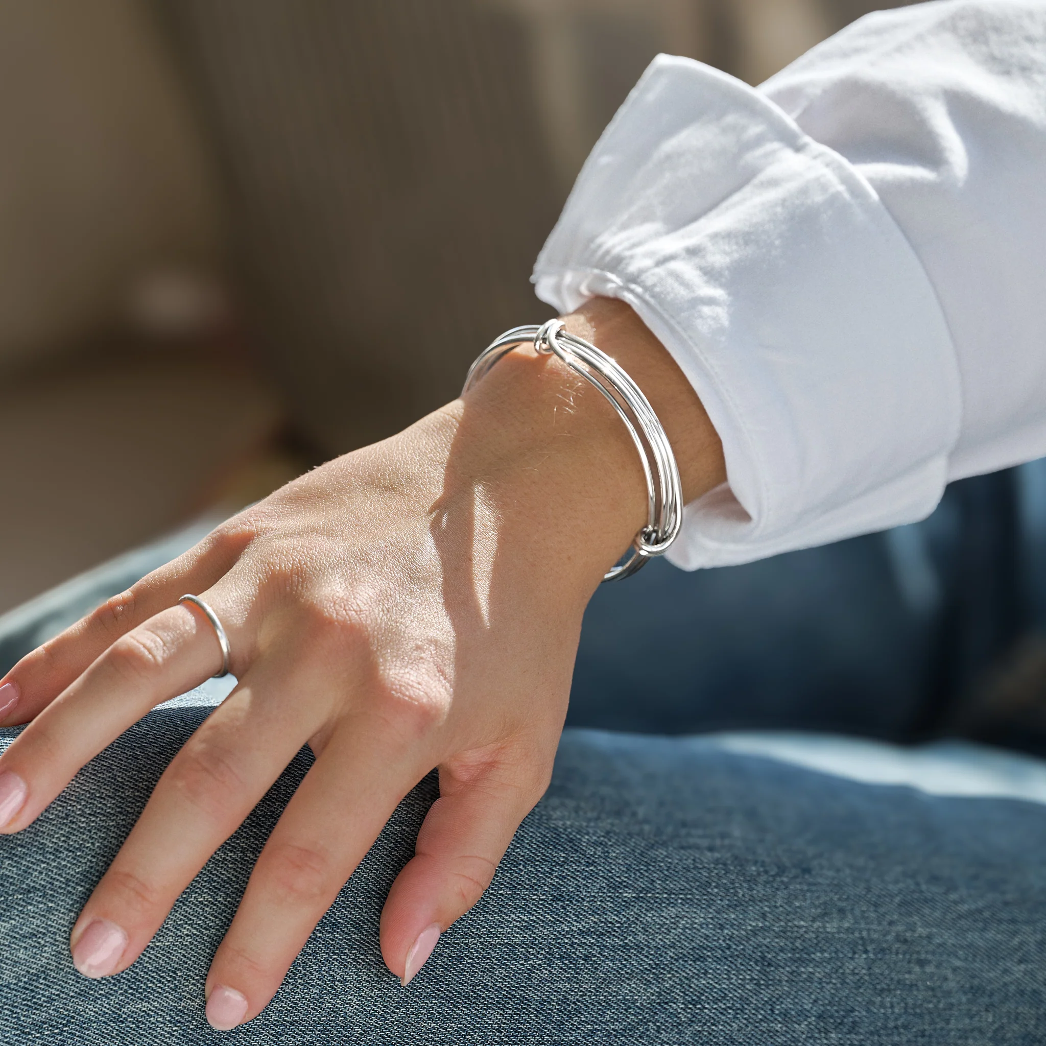 Sterling Silver Triple Wire Expanding Bangle - Image 2