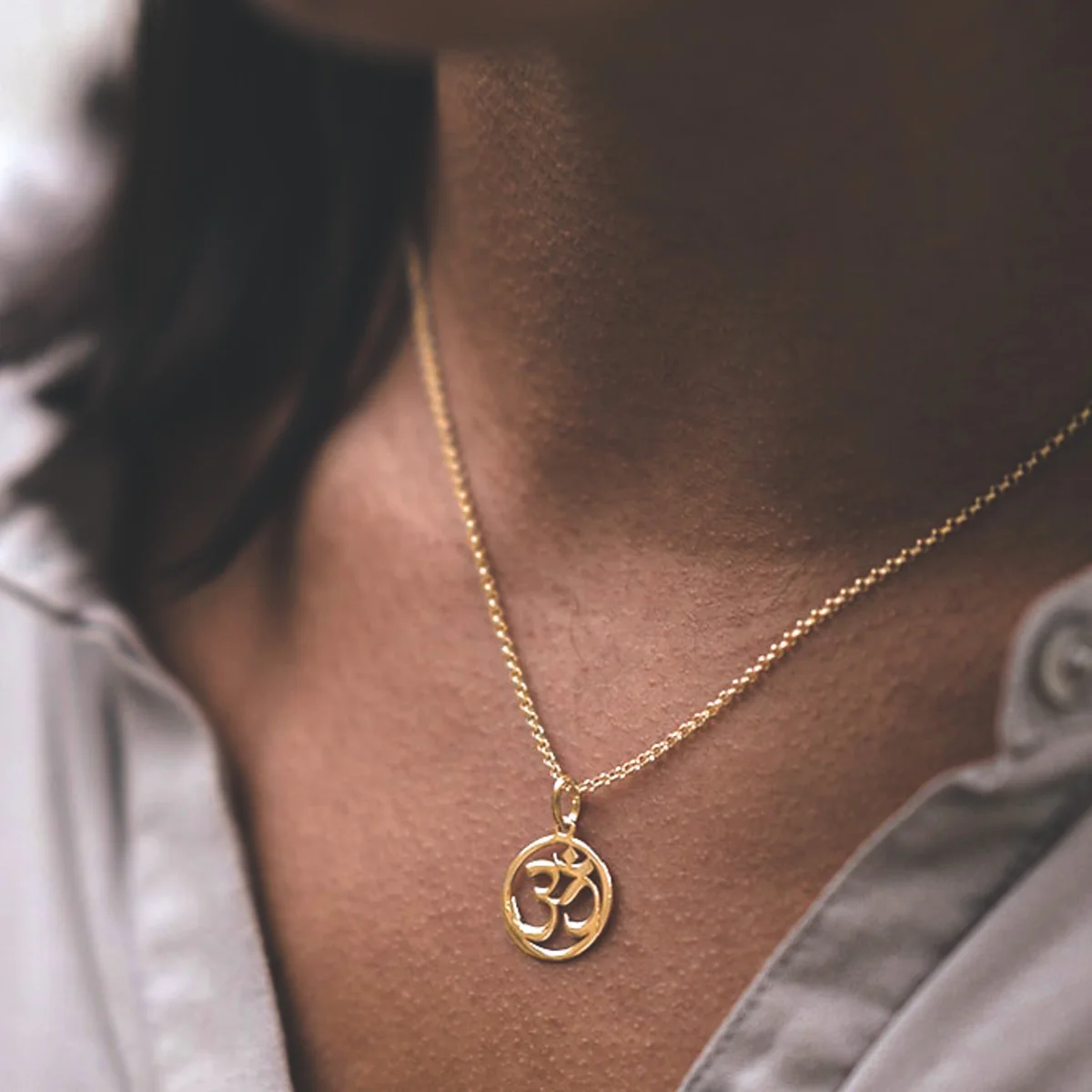 Yellow Gold Plated Om Symbol Pendant - Image 3
